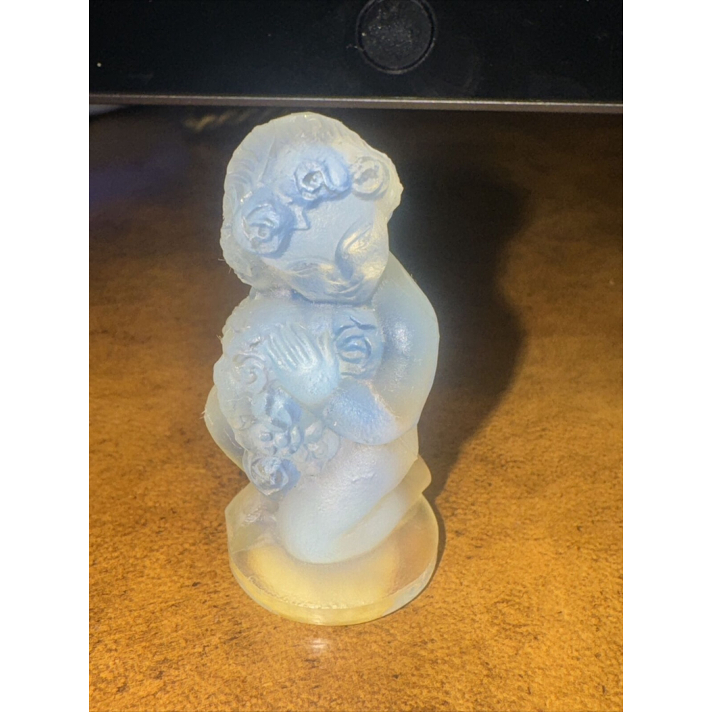 Sabino Art Glass Paris France Opalescent Crystal Child Cherub Roses Figurine - Picture 8 of 11